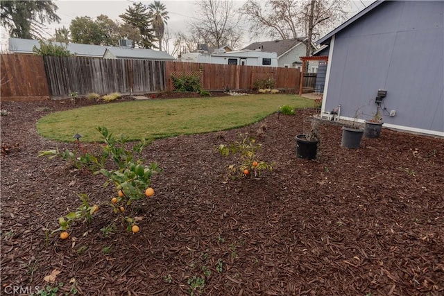 view of yard with a fenced backyard