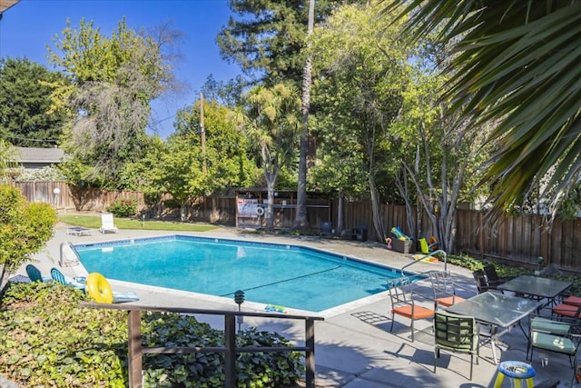 view of swimming pool featuring a patio