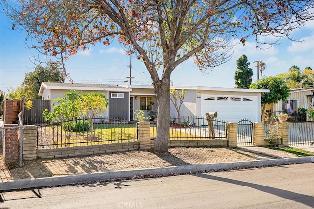 single story home with a garage