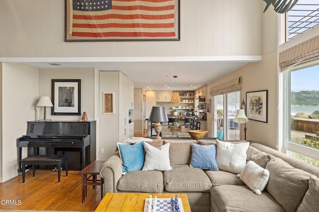 living room with hardwood / wood-style flooring