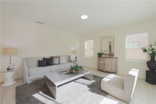 living room featuring light tile patterned flooring