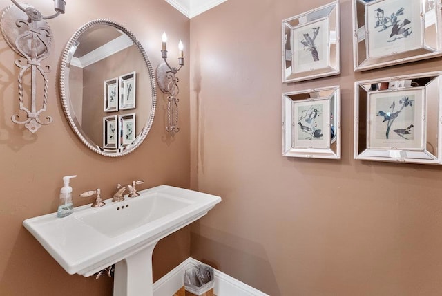 bathroom featuring ornamental molding and sink