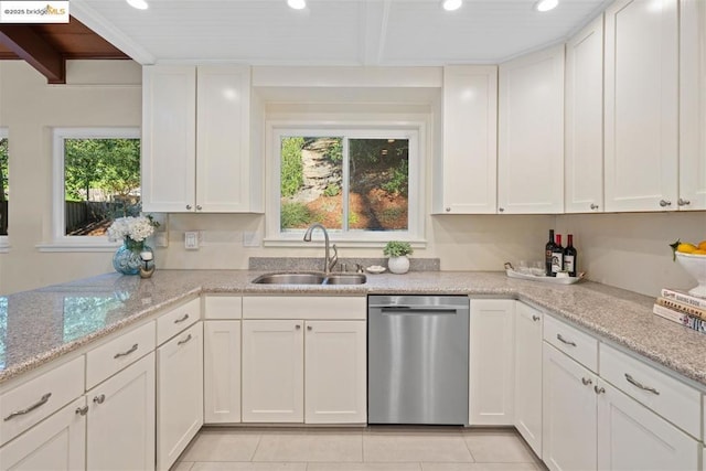 kitchen featuring sink, white cabinets, and stainless steel dishwasher