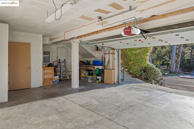 garage with a garage door opener