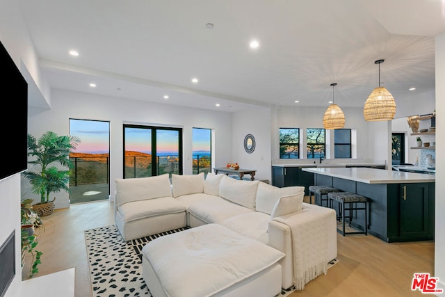 living room featuring light hardwood / wood-style flooring and a wealth of natural light