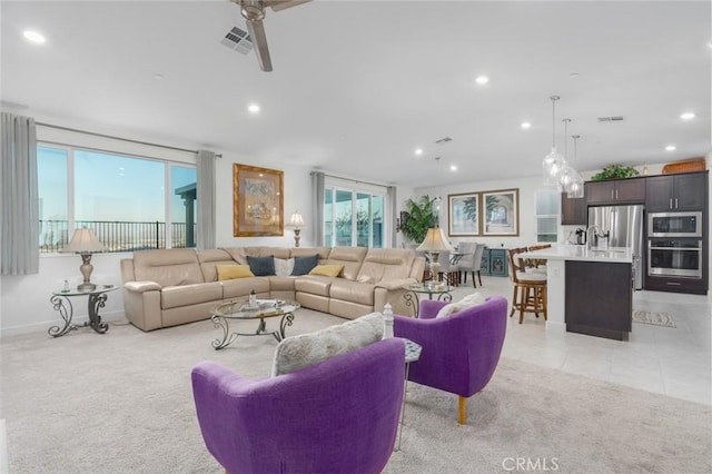 view of tiled living room