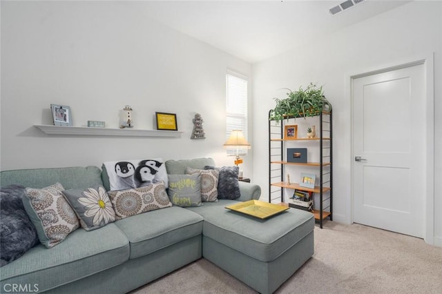 living room with light carpet