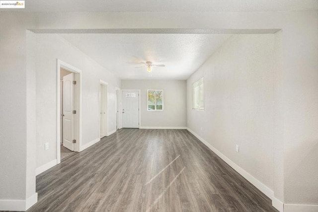 spare room with ceiling fan and dark hardwood / wood-style flooring