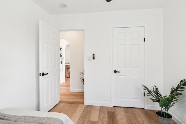 bedroom with light hardwood / wood-style floors