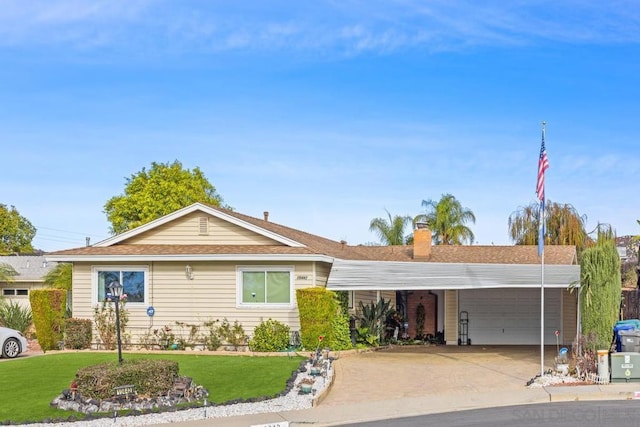 ranch-style home with a front lawn and a carport