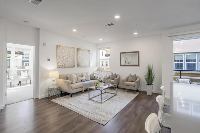 living room featuring dark hardwood / wood-style flooring