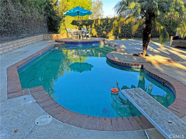 view of swimming pool featuring a patio