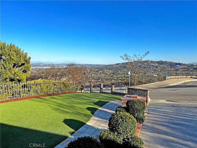 view of yard featuring a mountain view