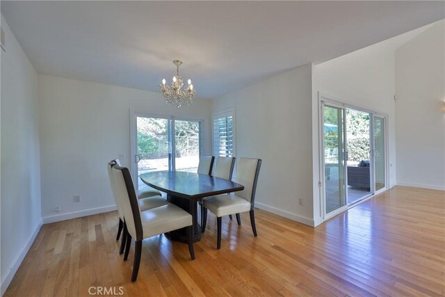 3179 Canal Point Dr, Hacienda Heights, CA 91745 - dining room featuring a chandelier, light wood-type flooring, and baseboards