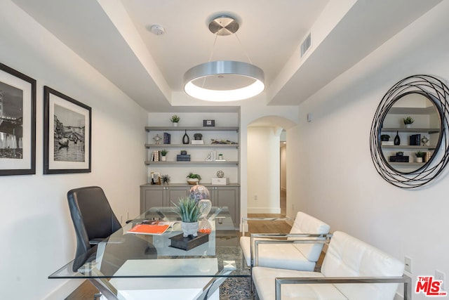 dining space with built in shelves