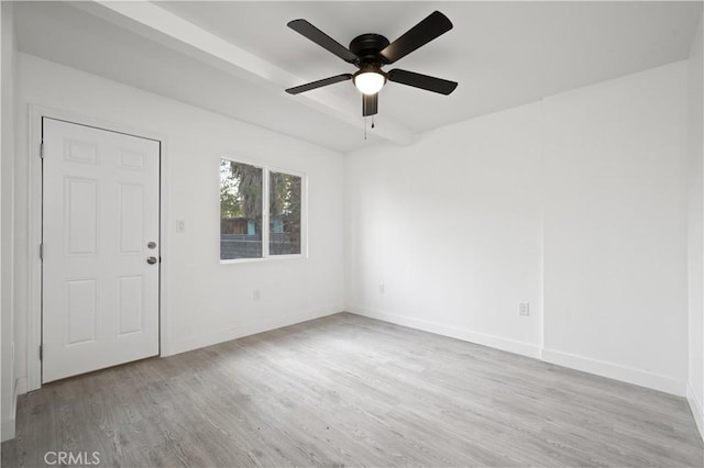 empty room featuring ceiling fan and light hardwood / wood-style flooring