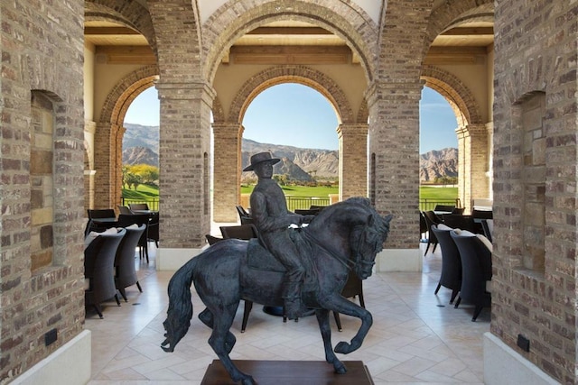 view of patio featuring a mountain view