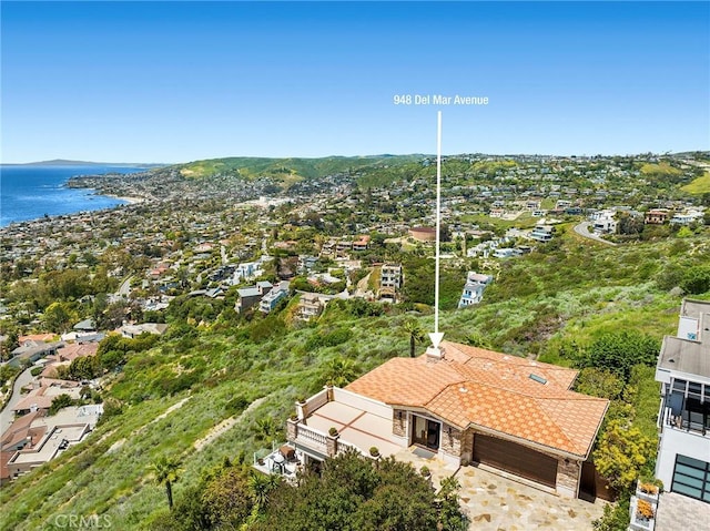 aerial view with a water view