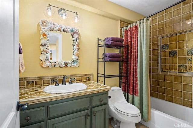 full bathroom with vanity, toilet, and shower / bath combo