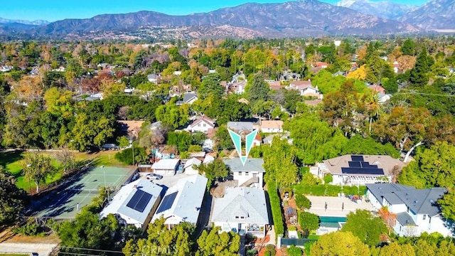 drone / aerial view featuring a mountain view