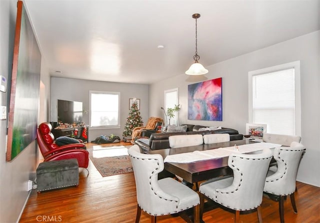 dining area with hardwood / wood-style floors