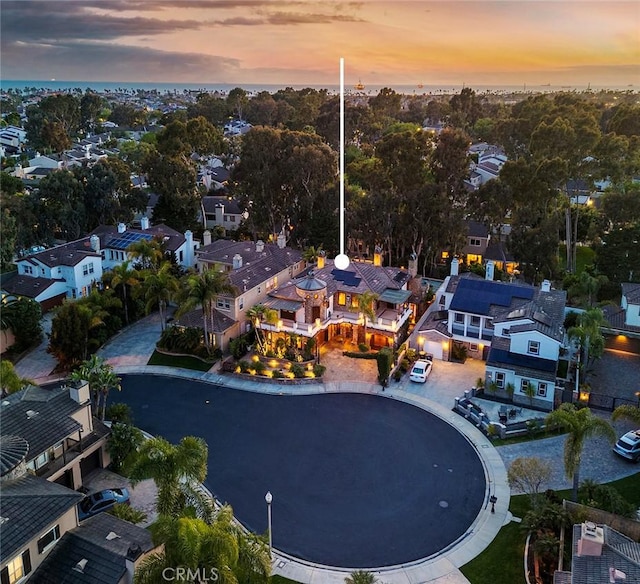 view of aerial view at dusk