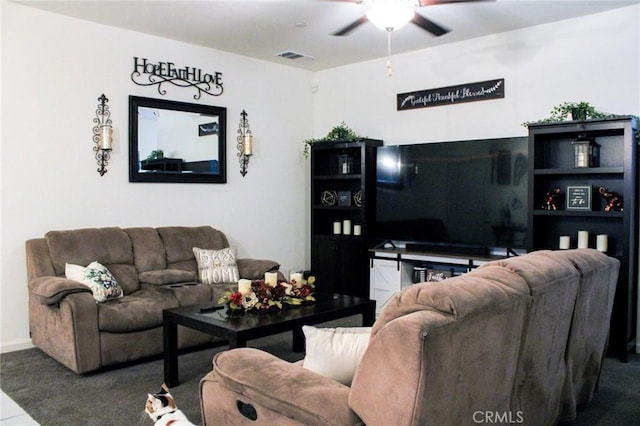 living room featuring ceiling fan