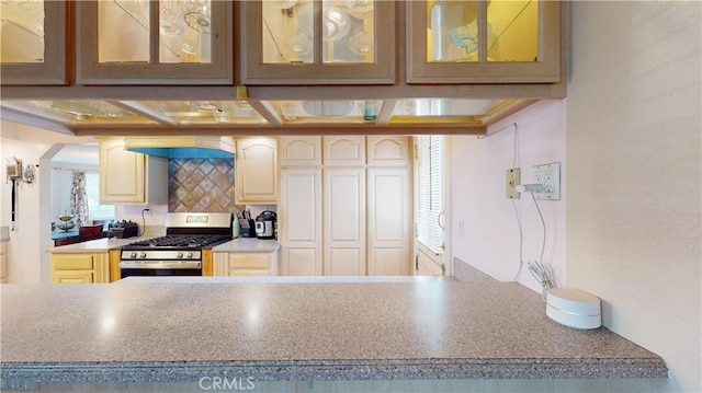 kitchen featuring gas range and decorative backsplash