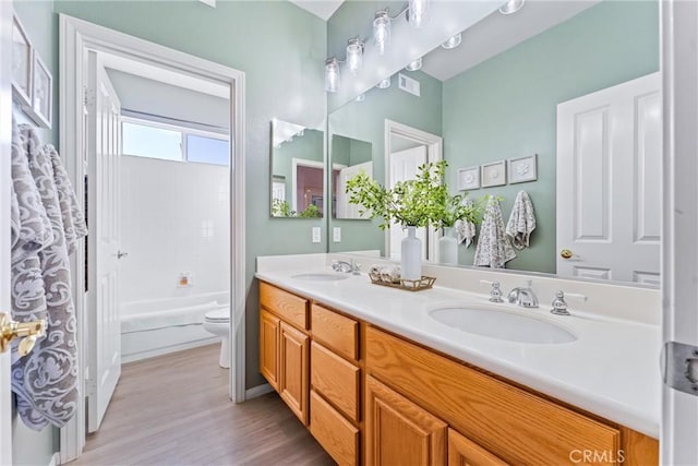 bathroom featuring vanity, toilet, and wood-type flooring