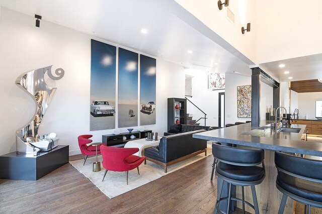 kitchen with sink and hardwood / wood-style flooring