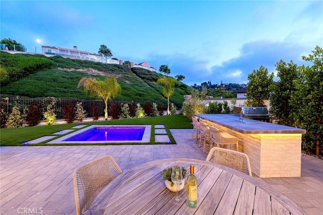 view of pool with a patio and an outdoor bar