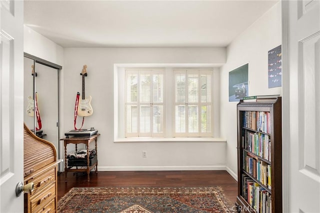 sitting room with dark hardwood / wood-style floors