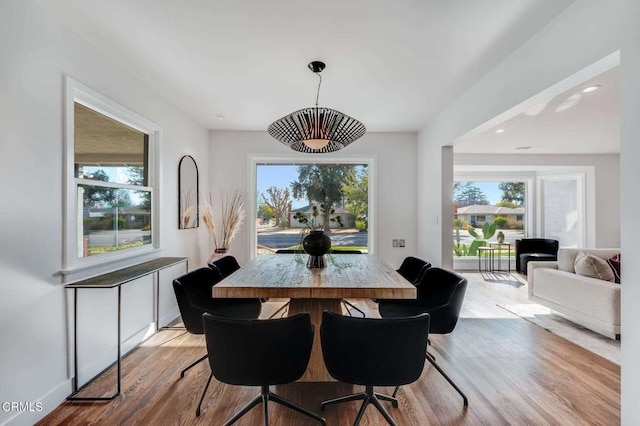 dining space featuring light hardwood / wood-style floors and a wealth of natural light