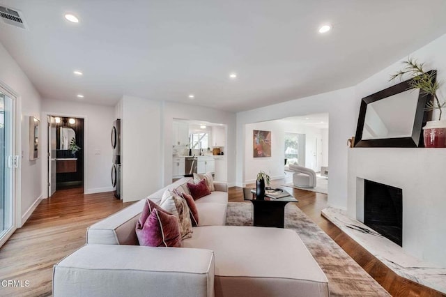 living room featuring light wood-type flooring