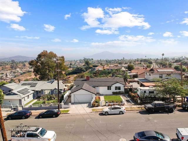 bird's eye view with a mountain view