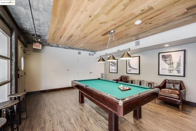 rec room with hardwood / wood-style flooring and pool table