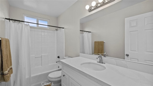 full bathroom featuring vanity, toilet, and shower / bath combo with shower curtain