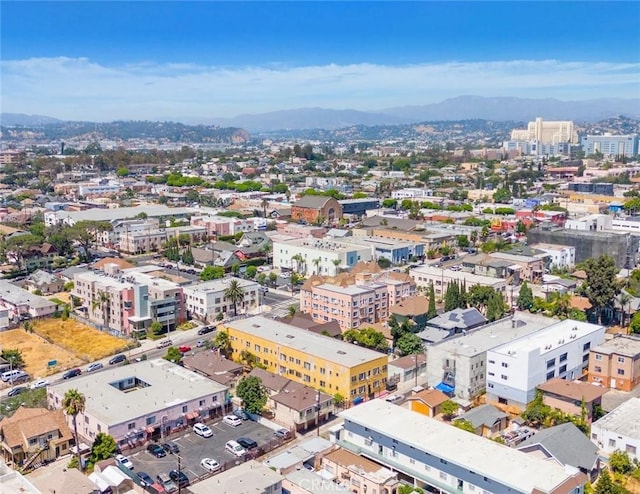 drone / aerial view featuring a mountain view