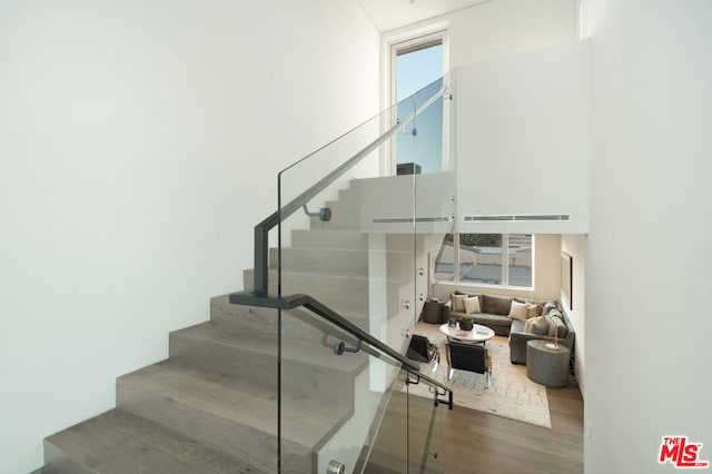 stairway with wood-type flooring