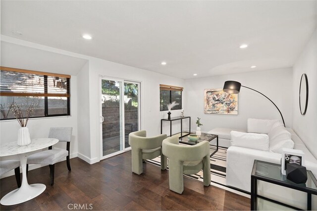 living room with dark wood-type flooring