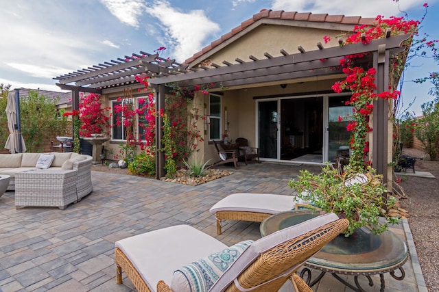 view of patio with a pergola and outdoor lounge area