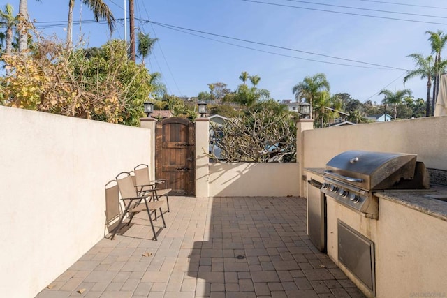 view of patio with an outdoor kitchen and grilling area