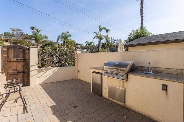 view of patio featuring sink, an outdoor kitchen, and grilling area