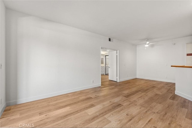 spare room with ceiling fan and light hardwood / wood-style flooring