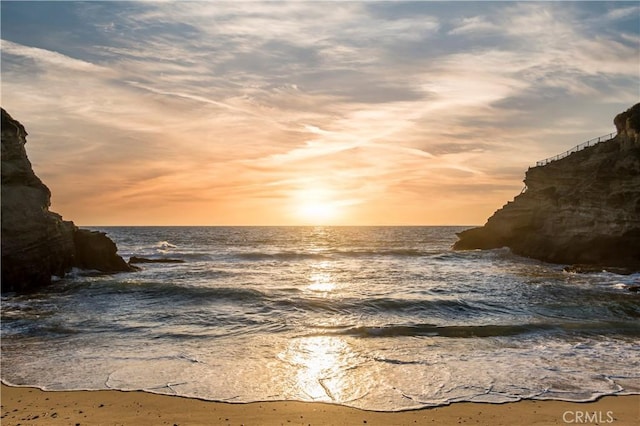 view of water feature featuring a beach view