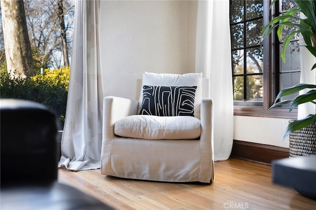 sitting room with hardwood / wood-style flooring