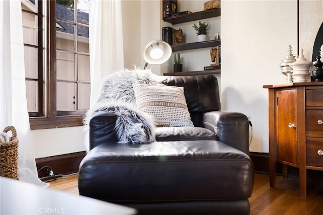 sitting room with hardwood / wood-style flooring