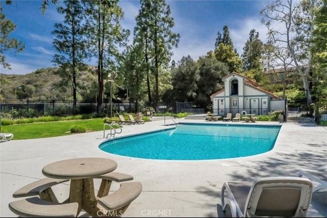 view of swimming pool with a patio area