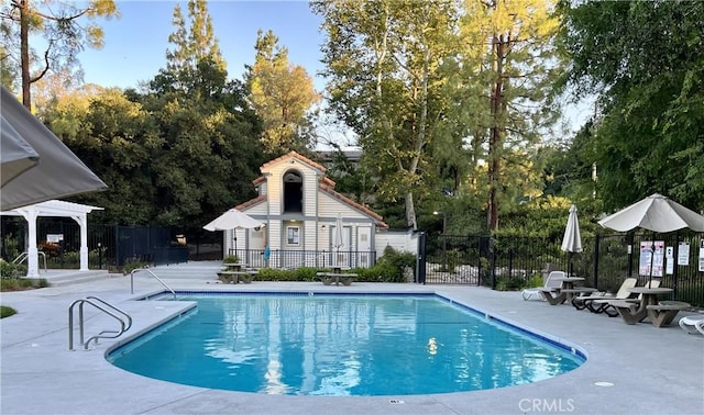 view of swimming pool with a patio