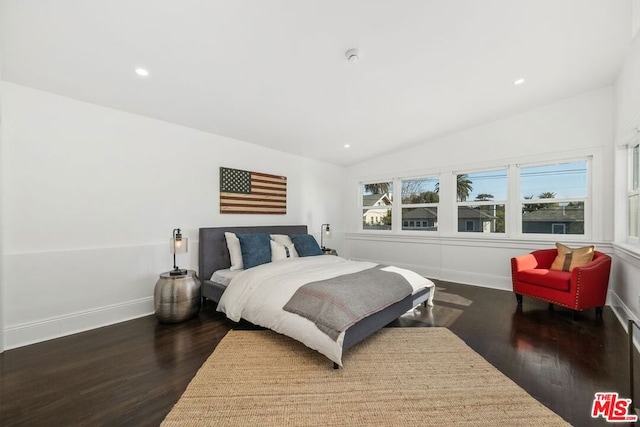 bedroom featuring vaulted ceiling and dark hardwood / wood-style floors